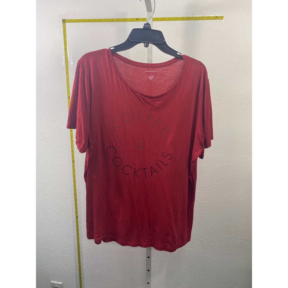 Banana Republic Womens Red Coffee & Cocktails Graphic Tee XL Short Sleeve Scoop‎